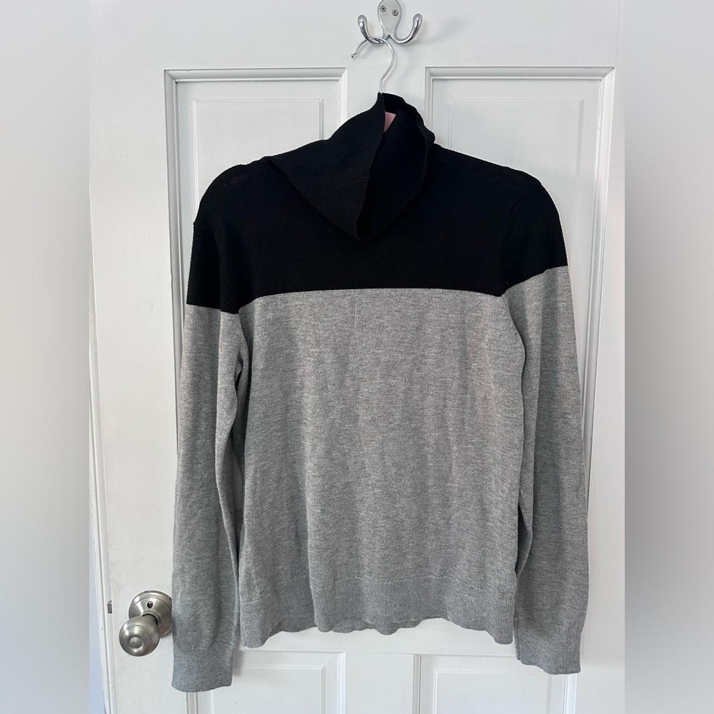 Black and Gray Colorblock Turtleneck Sweater